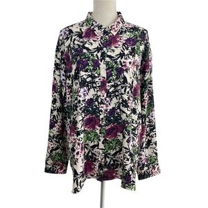 𝅺J. Jill Women’s Floral Print Button Up Shirt Blouse Size XL Lightweight